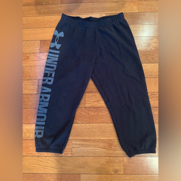 Under Armour Women’s Size M Navy Blue Joggers Big Logo Leg Good Condition - Picture 2 of 4